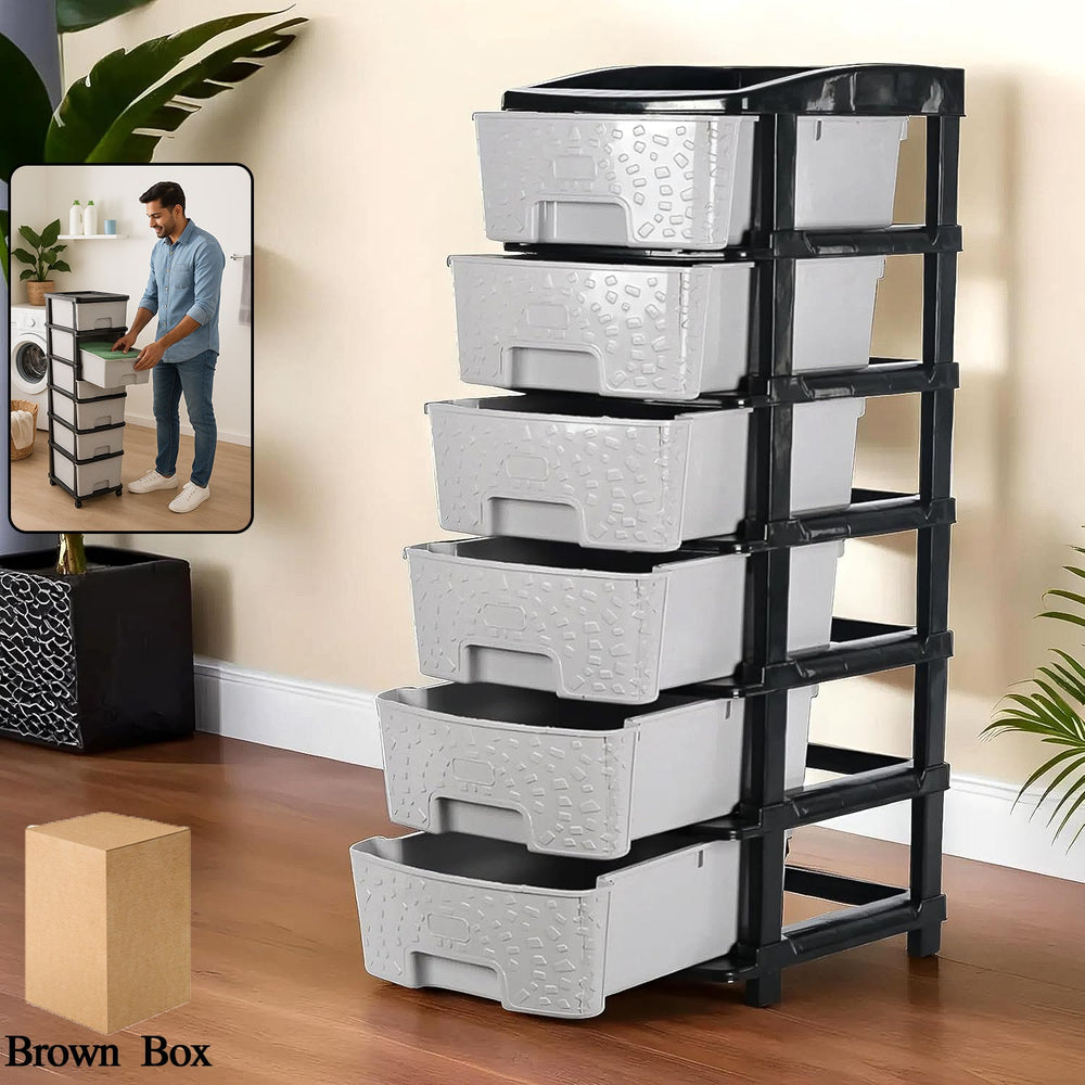 Plastic Drawer Organizer – 6-Layer Stone Texture Storage Cabinet