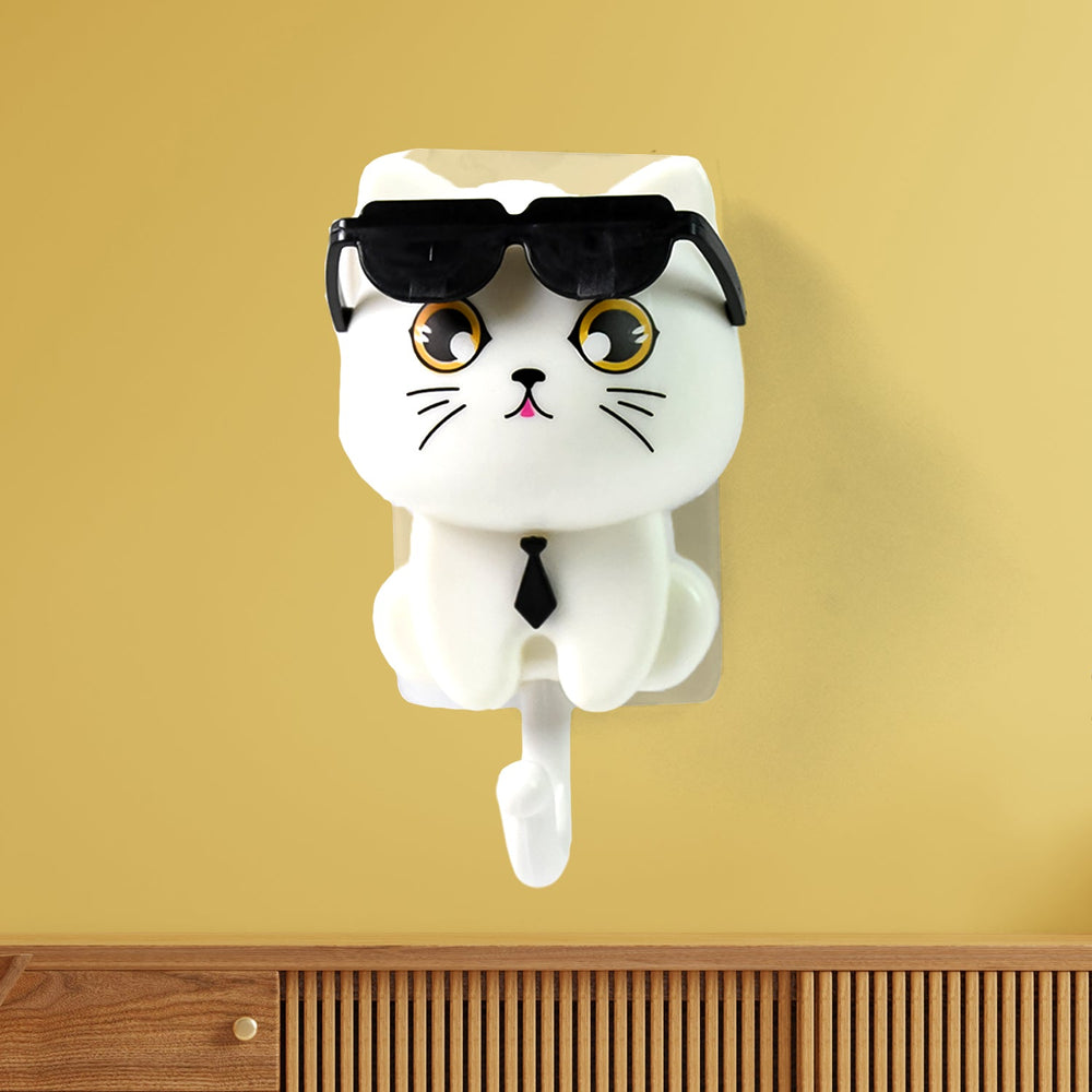 Cat Wall Hook – Cute Sunglasses Design, Self-Adhesive | Styleva