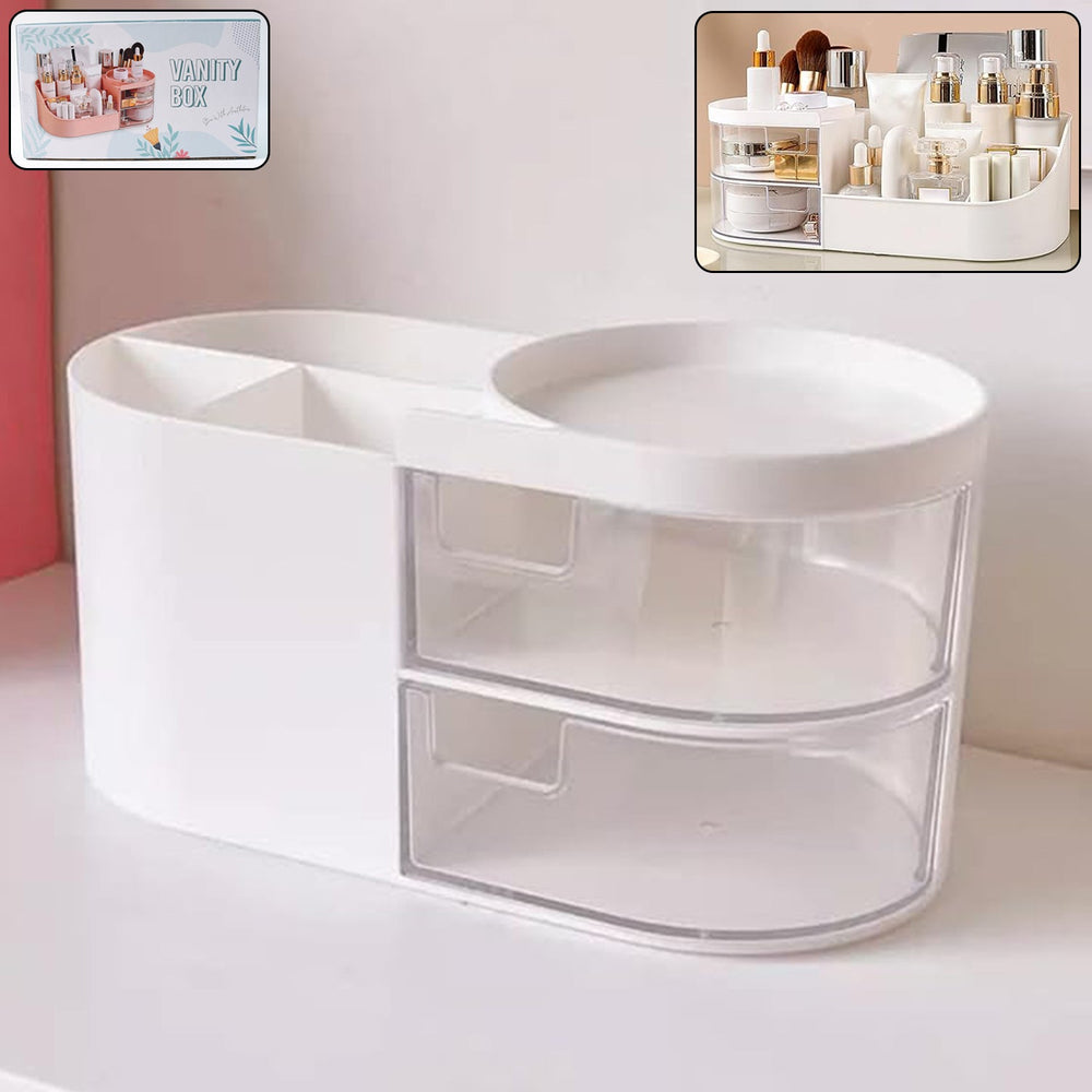 Vanity Organizer with Rotating Tray & Drawers for Easy Storage