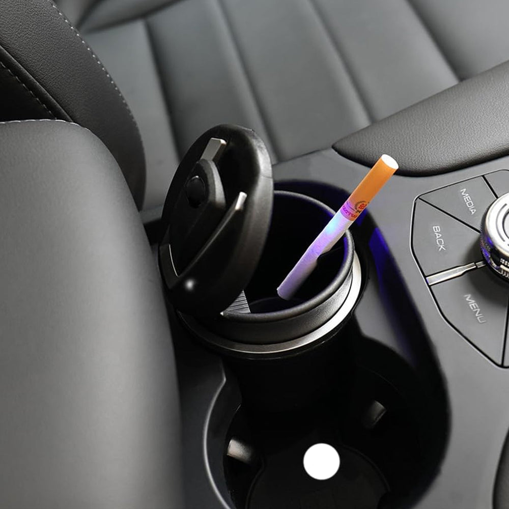 Portable Car Ashtray with Lid and Blue LED Light – Smokeless & Odour-Free