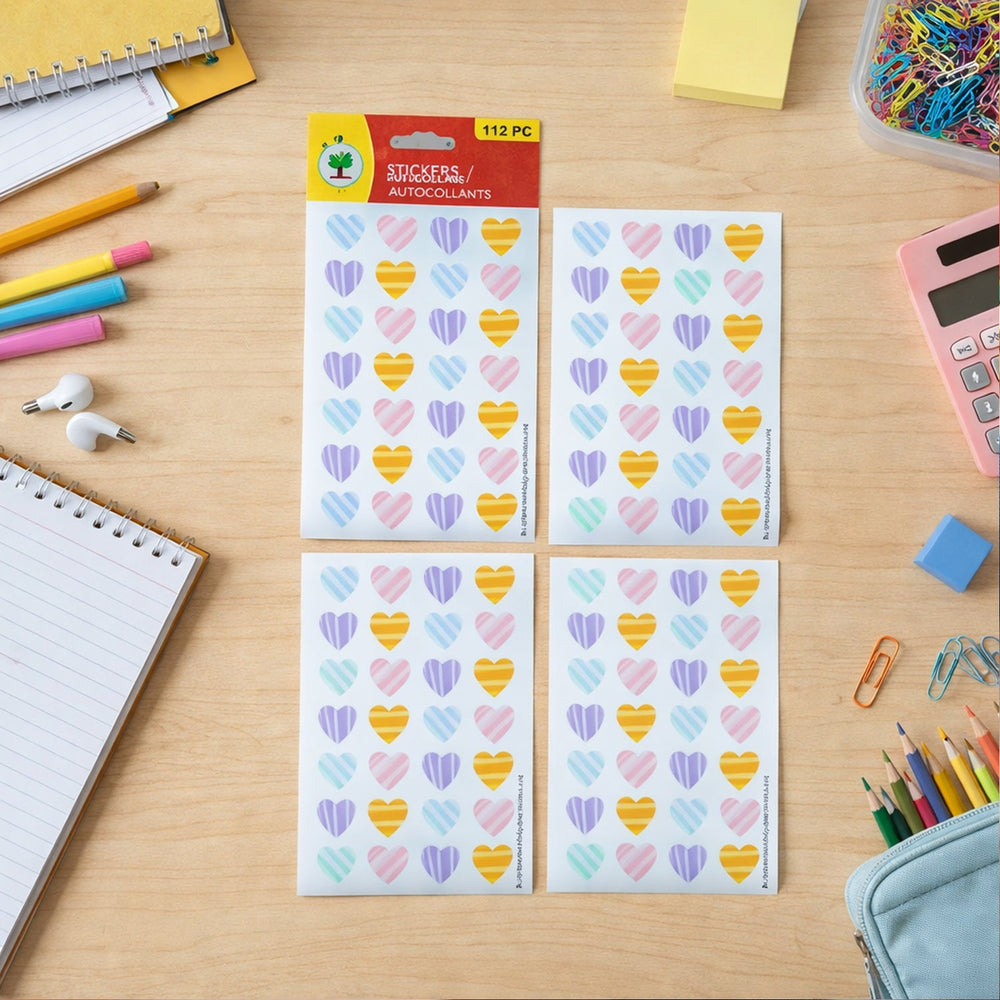 Heart Shape Stickers Set – 112 Colorful Decorative Pieces