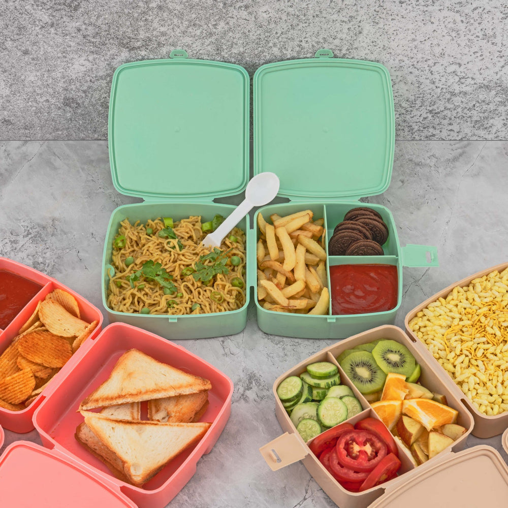 Double Layer Lunch Box – 4-Compartment Tiffin | Lunchie Bunchie