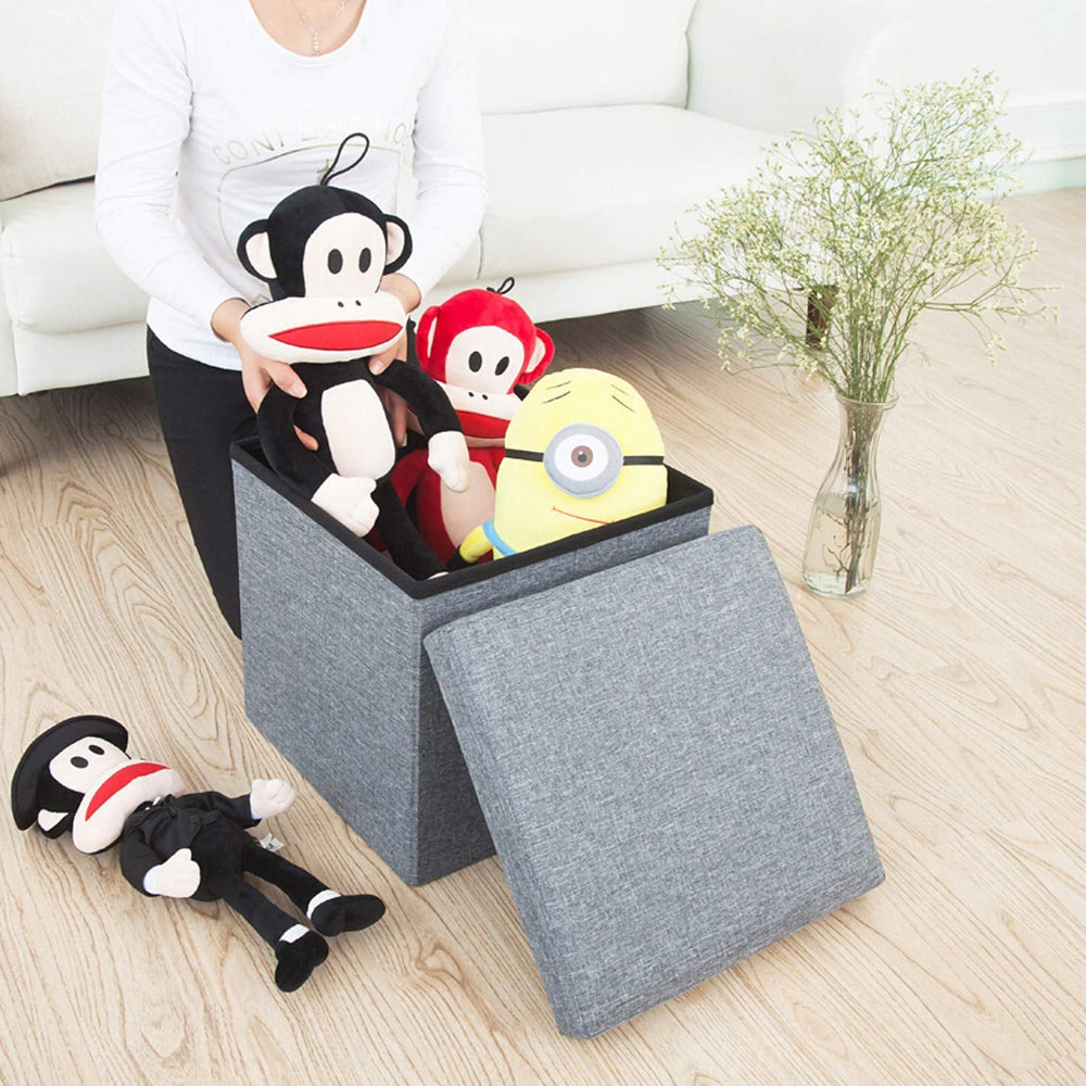 Storage Stool – Foldable Cube Ottoman with Cushion | Organivo
