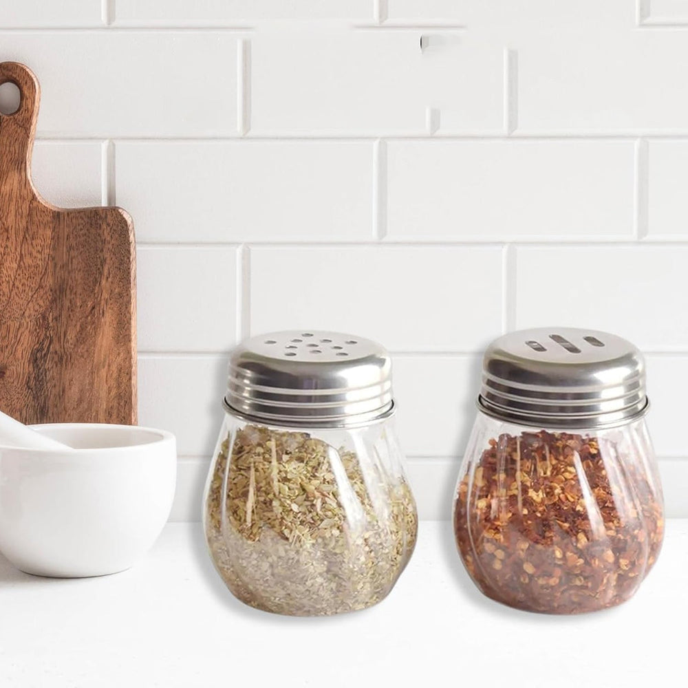 Oregano & Chilli Flakes Dispenser Set – 2 Pcs Spice Shakers with Stainless Steel Lid