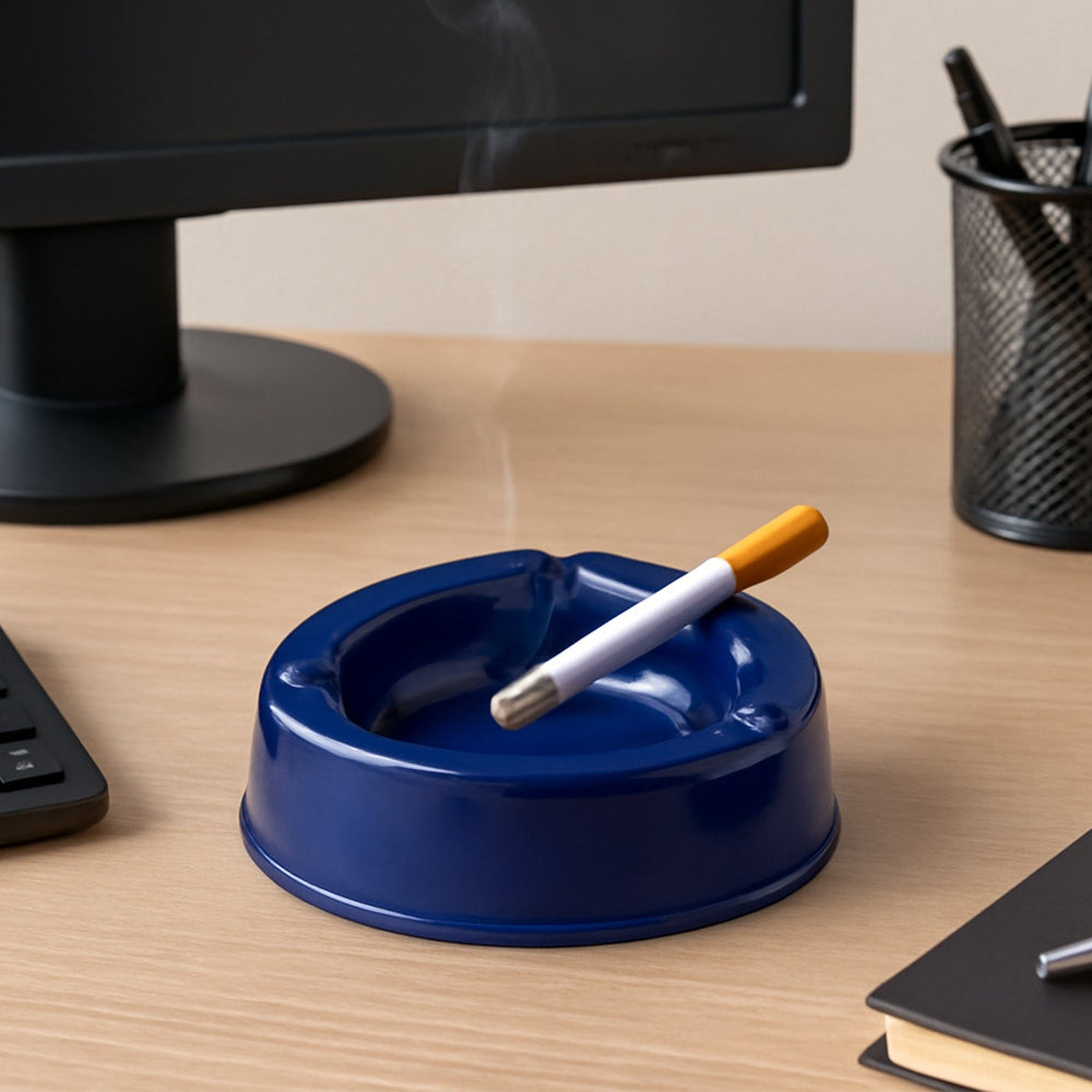 Dark Blue Plastic Ashtray – Durable Smokeless 3-Slot Design