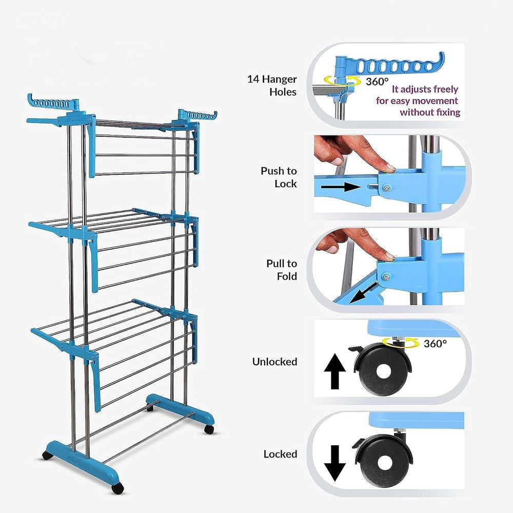 Clothes Drying Stand – Stainless Steel Foldable with Wheels | Storenzo
