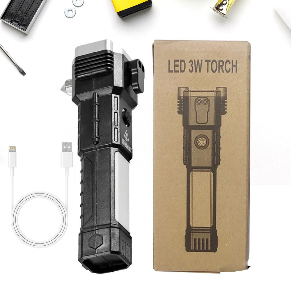 Rechargeable LED Torch – Emergency Hammer & Glass Cutter | Indo Glow