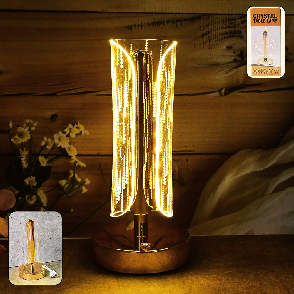 Crystal Table Lamp – Tall Cylinder Shape with USB Charging