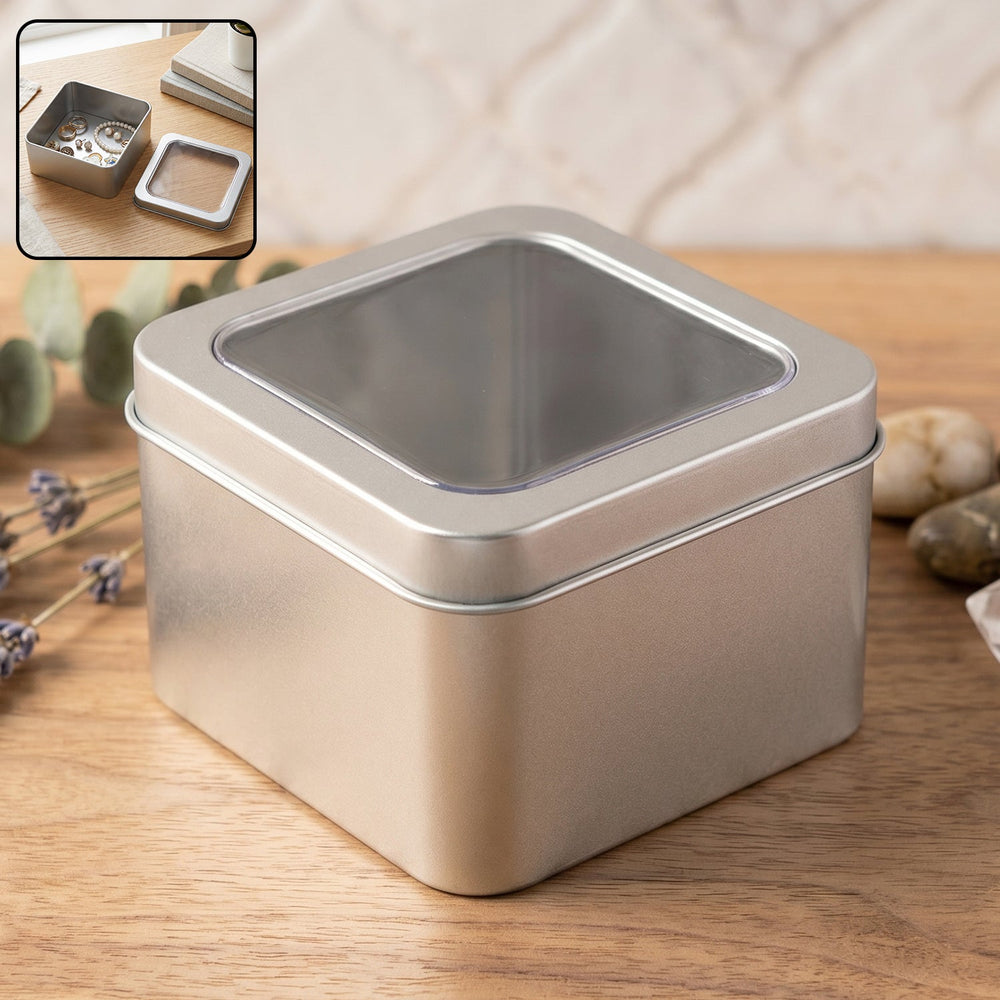 Storage Tin Box – Durable, Clear-Window with Secure Lid for Small Items