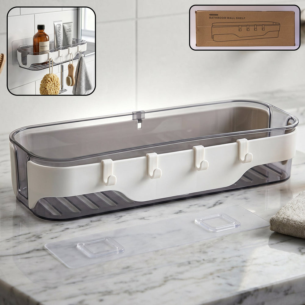 Bathroom Wall Shelf – Space-Saving with Hooks & Modern Design