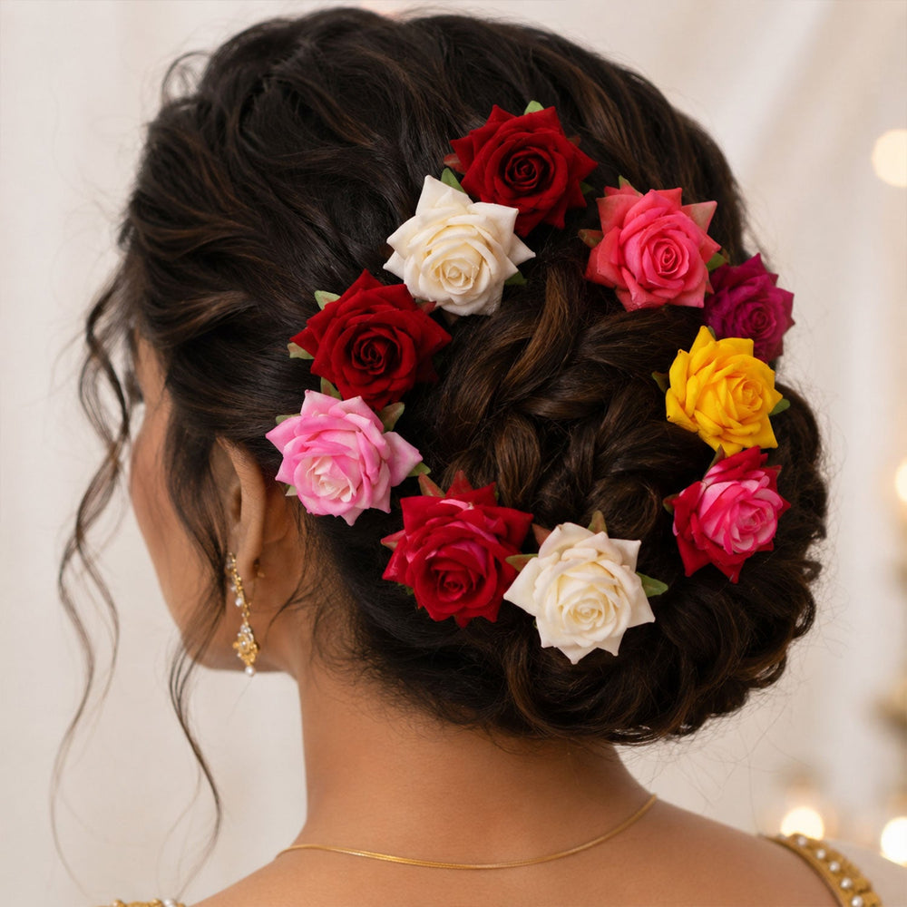 Flower Hair Pin Set – Colourful Floral Accessory (12 Pcs) | Calm & Curl