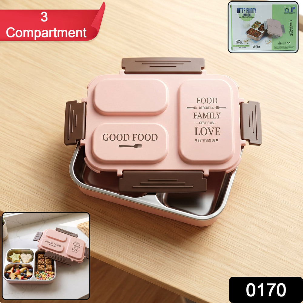 3-Compartment Stainless Steel Lunch Box – Leak-Proof & Durable