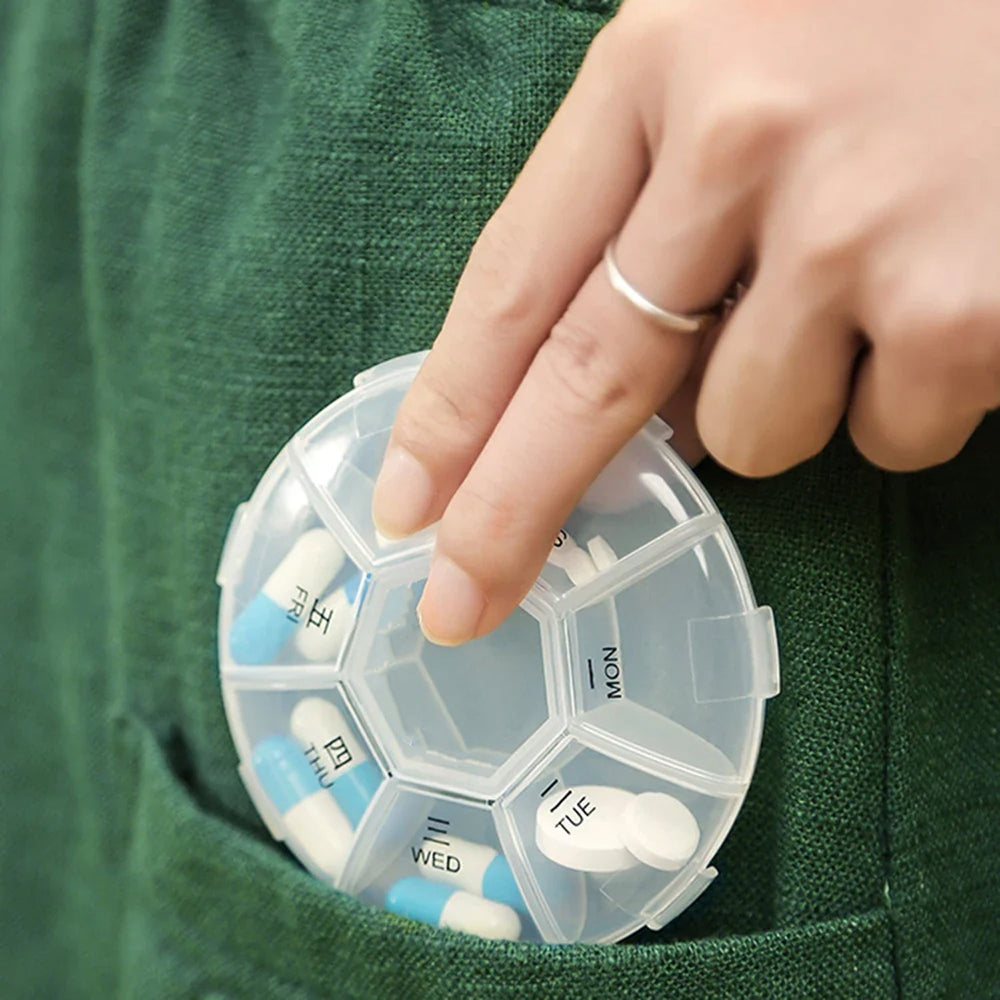 7-Sided Portable Pill Box – Compact Weekly Medicine Organizer