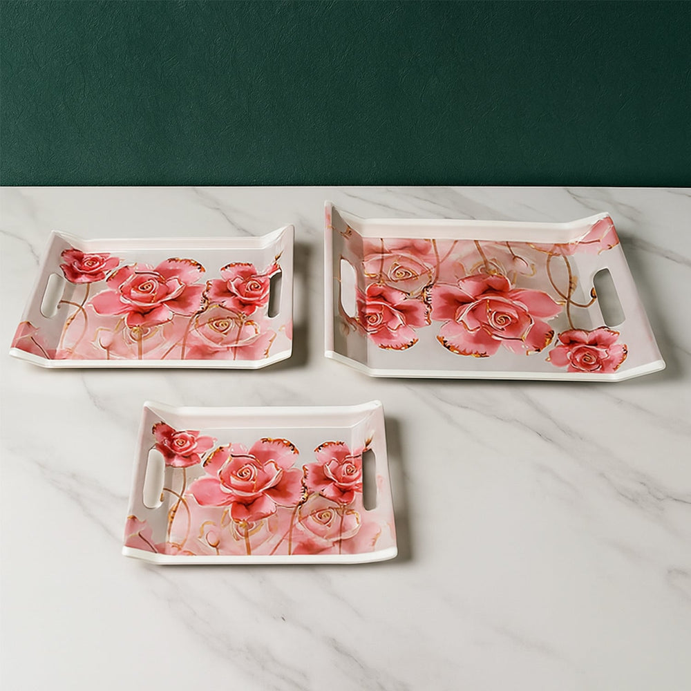 Plastic Serving Tray Set – 3 Pc Rectangular Printed | Styleva