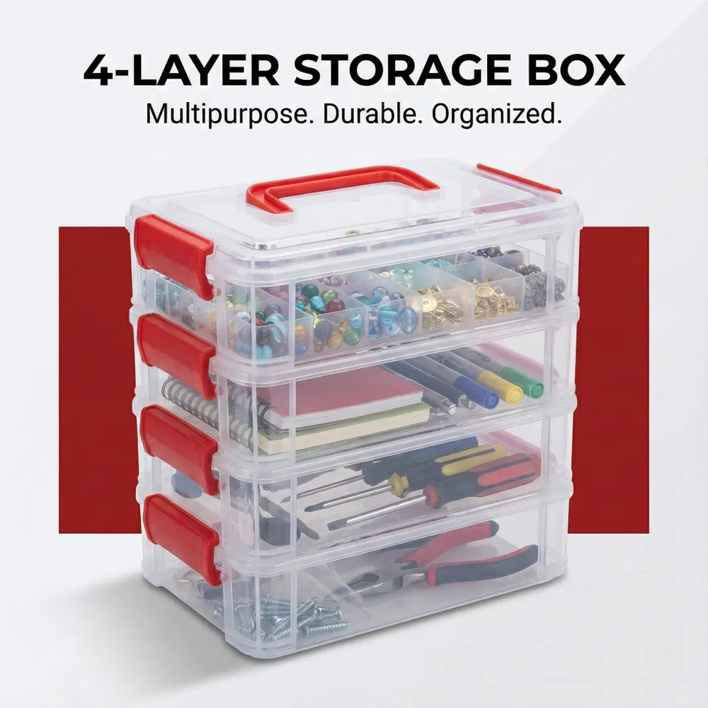 Plastic Storage Box – 4-Layer Transparent Organizer with Handle