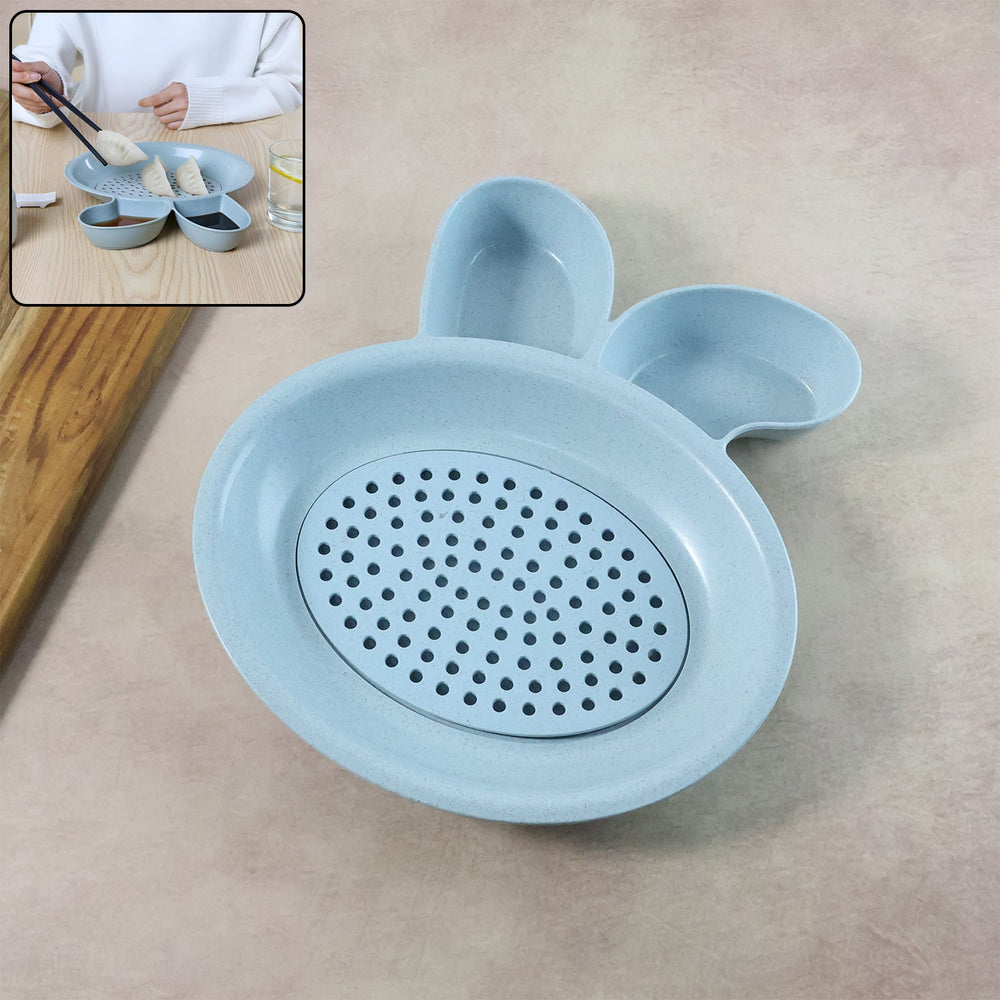 Dumpling Serving Plate – With Strainer & Dual Sauce Compartments