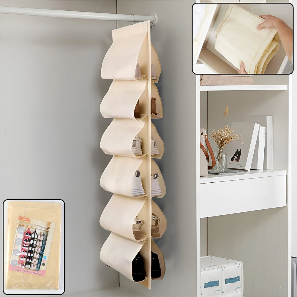 12-Pocket Hanging Shoe Organizer – Space-Saving Durable Storage