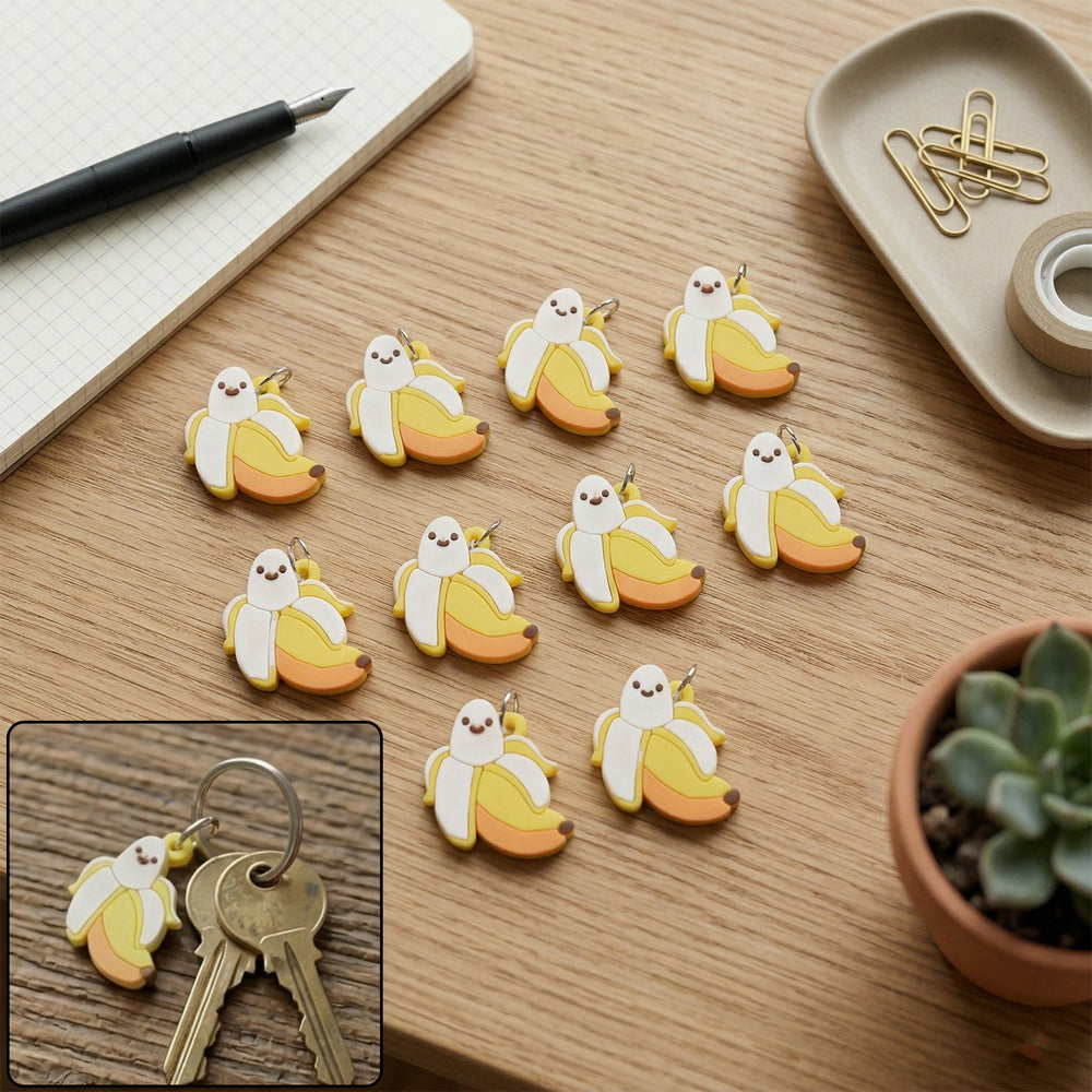 Cartoon Banana Keychains – Cheerful 10pc Set for Bags & Keys
